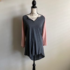 V neck pink and grey shirt